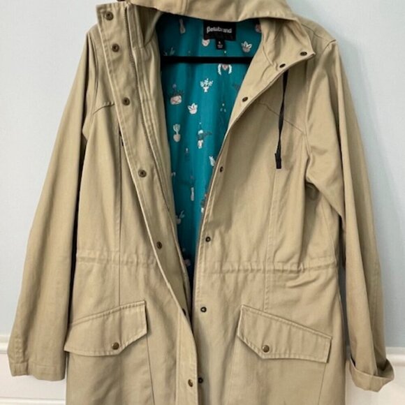 Betabrand Chore Cotton Twill Hooded Coat Khaki Morning Mess Women's Large - Picture 8 of 10